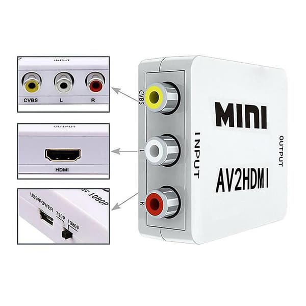 RCA till HDMI 1080P AV till HDMI Videoomvandlaradapter som stöder PAL/NTSC PC Laptop Black