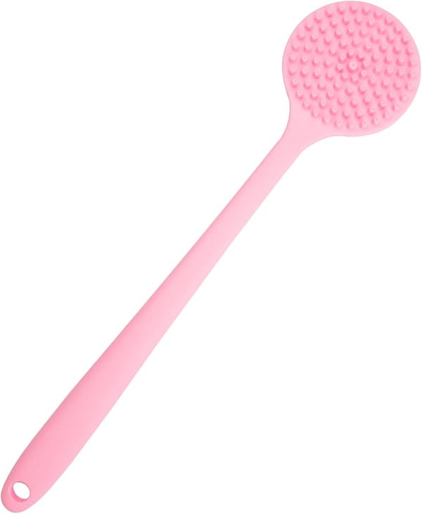 【CJY】Back Scrubber for Shower, Soft Silicone Bath Brush with Long Handle Pink