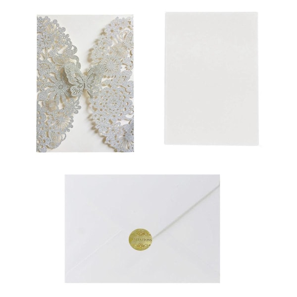 20 Sæt Butterfly Invitation Cards Blonder Bryllupsinvitationer Med Kuverter (Sølv Glitter)