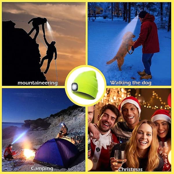 LED-belyst lue USB oppladbar 4 LED-hodelykt Unisex varm vinterstrikket LED-hatt med blits