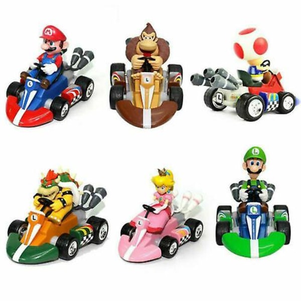 6st/ set Super Mario Kart Pull Back Car Mini Action Figur Toy Cake Topper Present
