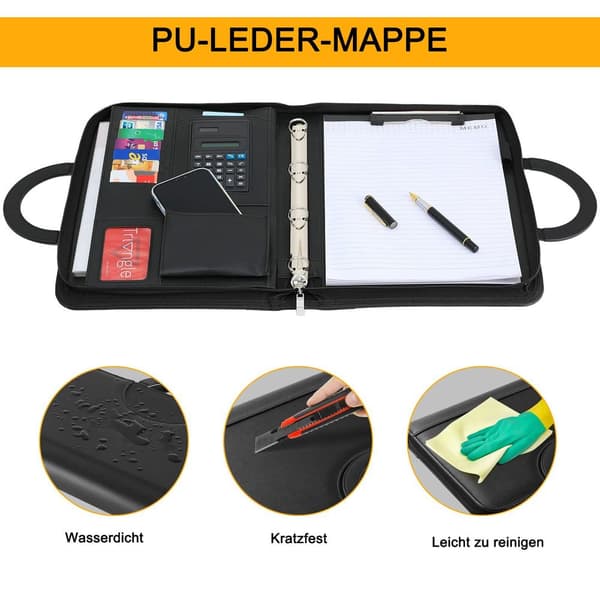 A4 skrivebordsmappe, konferansemappe i skinn, dokumentmappe med glidelås, CJY