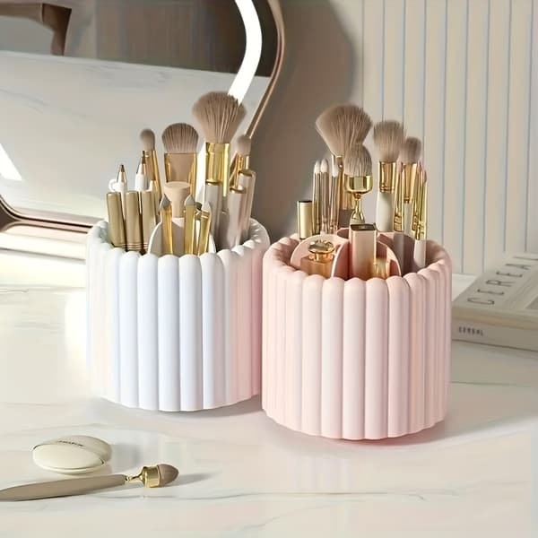 Kosmetik børste organizer, 360° rotation, poleret plastik, ingen installation Vit