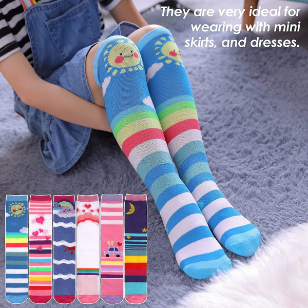 3-12 år gamle piger Knæhøje sokker Børn Søde Crazy Funny Dyremønster Lang støvle Rainbow Socks 01