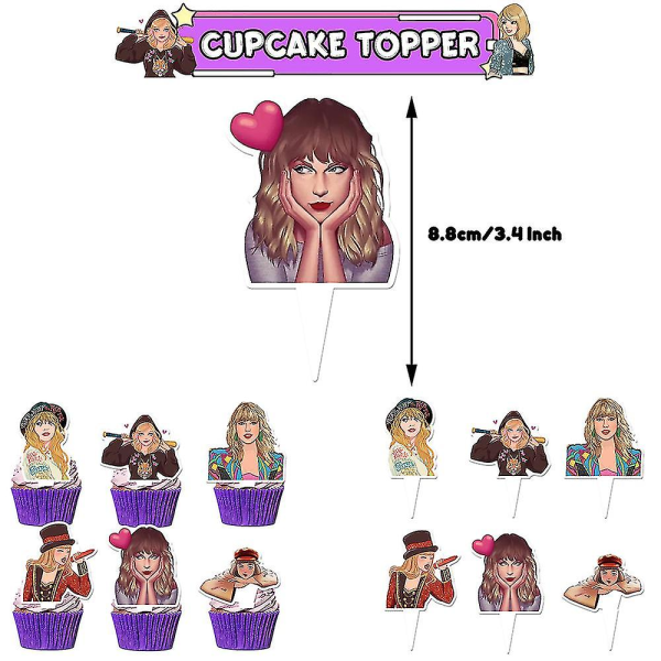 Taylor Swift-tema-fans Fødselsdagsdekoration Festartikler inkluderer et banner, balloner, kage-cupcake toppers