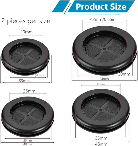 Plastic Cable Gland, 8-pack Double-Sided Rubber Coils for Cable Protection - 20, 25, 30 and 42 mm Inner Diameter - Ideal for Buying Map and Cable