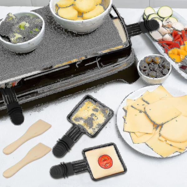 4 stk Coupelle Raclette Grill Et 4 stk Spatel Raclette En Bois Polon Raclette Grill Revtement Antiadhsif En Fonte Mini Assiette Avec Poigne Isole