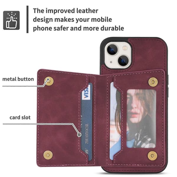 Lynlås kortholder telefoncover til kompatibel iPhone 14CJY Wine Red
