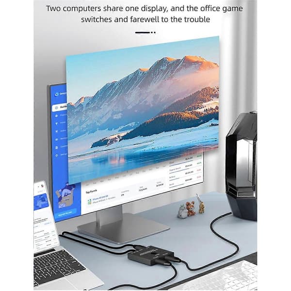 Bi-Directional USB C Switcher 100W Opladning+10Gbps Data+8K Videooverførsel 1x2/2x1 KVM Switch til 2 L Black