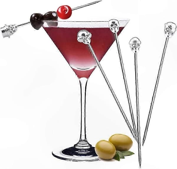 Cocktailpinde i rustfrit stål med kranier - Genanvendelige Martini Olivenpinde (Sæt med 5)