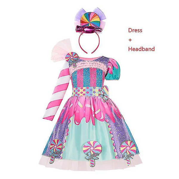 Søt Regnbue-Sukkertøy Prinsessekjole for Jenter, Julekarneval Lollipop Totem Kostyme, Barnekostyme for Cosplay-Opptreden Set 8 L (6-7Y)