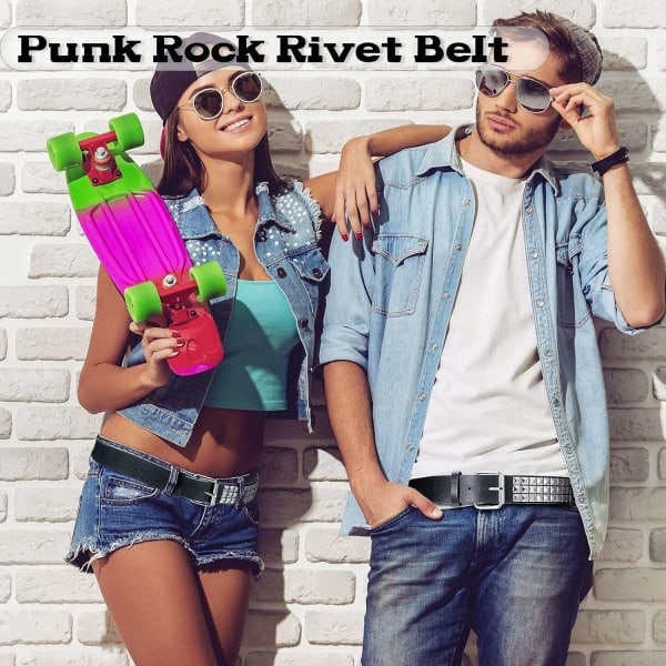 Dobbelt Spænde Metal Punk Rock Nittebælte Punk Læderbælte Gevind Nitte Gotisk Pyramide Dobbelt Spænde Bælte Unisex - WELLNGS