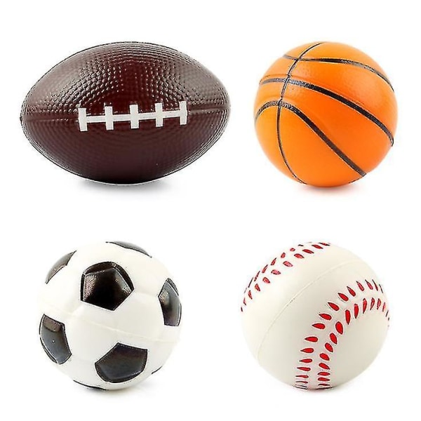 Grip Ball Rugby Basket Fotboll Foam Ball, Set med 4 Kompatibel med Småbarn Mjuk Fotboll, Basket och Rugby kompatibel Wi