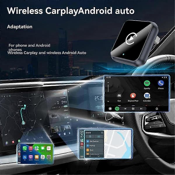 2-i-1 trådlös CarPlay-adapter för iOS och Android Smart Auto Box Black