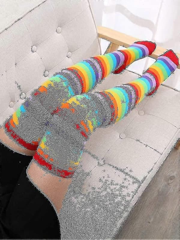 Over Knee Regnbue Lårhøje Strømper Handsker Sæt Cosplay Tilbehør Arm Ben Varmer