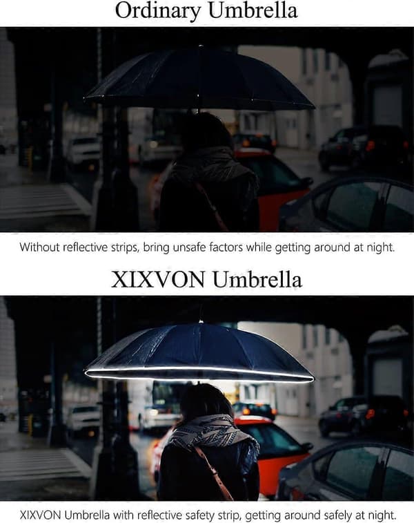 Xixvon Paraply Pro | UPF 50+99% UV-skydd, reflekterande säkerhetsremsa, intakt vindtät