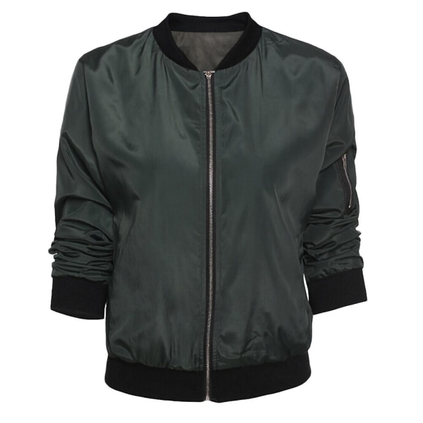 Yynuda Classic Solid Biker Zip Up Crop Bomber Jacket Coat for kvinner Green L