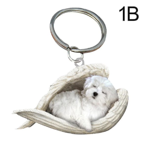 Hängande prydnad nyckelring Söt sovande ängel hundvinge hänge hund present Maltese