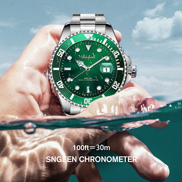 Halloween gave Green Submariner automatisk mekanisk ur Sort Submariner herreur i rustfrit stål med lysende funktion og vandtæt Black