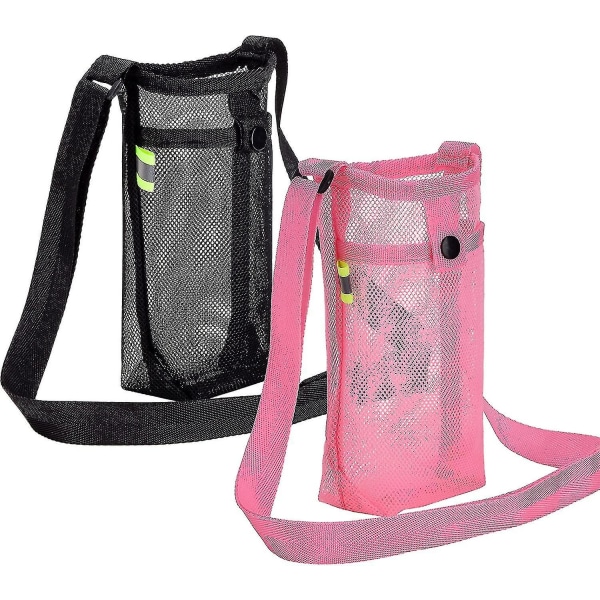 2 stk vandflaskeholder vandflaskeholder med justerbar skulderrem til sport Vandreture Camping Black x Pink