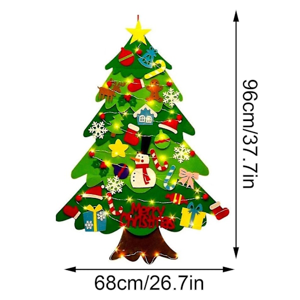 DIY Filt Juletre for Barn Gave, med Avtakbare 32 stk Pynt til Jul Nyttår Dekorasjon - yujia (FMY) without light