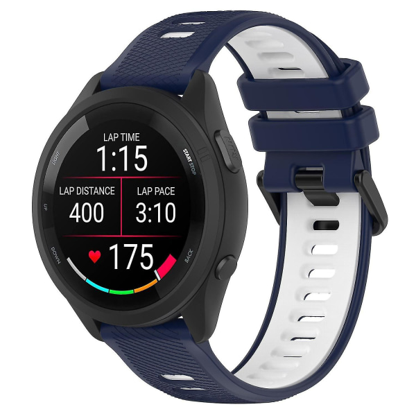 Silikonklokkebånd for Garmin Forerunner 265S, 18 mm, dobbelt farge, erstatningsreim Midnight Blue White