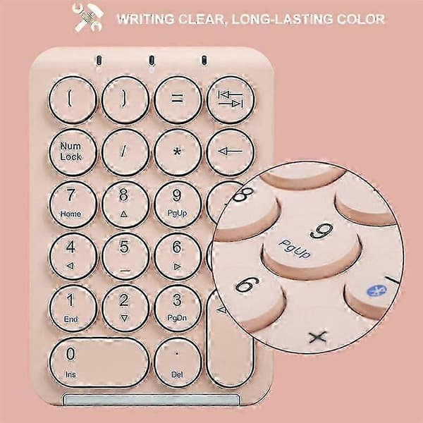 Langaton Bluetooth-numeronäppäimistö 22 näppäintä, ladattava numeronäppäimistö, pyöreät näppäinhatut, vaaleanpunainen