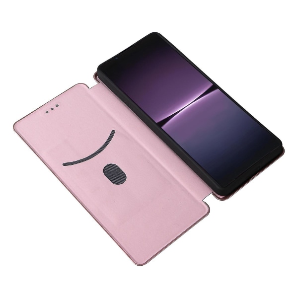 Til Sony Xperia 1 V Stand Pu Læder Telefon Taske Carbon Fiber Texture Kortholder Telefon Cover Rose Gold
