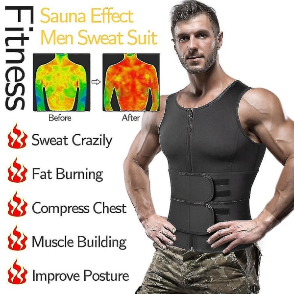 Mannen Shapewear Taille Trainer Zweet Vest Sauna Suit Workout Shirt Afslanken Body Shaper For vægttab black B S