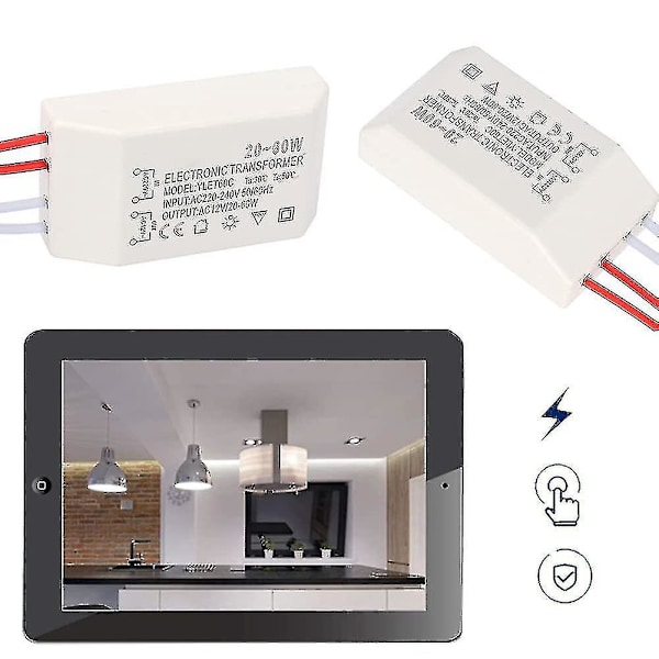 220v til AC 12v Elektronisk Transformator, 20-60w Spenningsomformer, Intelligent Strømforsyningsdriver for Lavspenningslampe