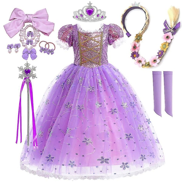 Prinsessa Rapunzel-mekko tytöille Tyylikkäät violetit puvut Tyylikkäät karnevaaliasut Lasten juhlat -iltapuvut Halloween-roolipelit