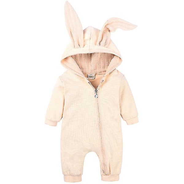 Baby Romper Kanin Bunny Ear Hooded Jumpsuit Dragkedja One Piece Pyjamas Yellow 12 18 Months