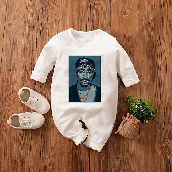 Tib American Rapper Tupac 2pac Hip Hop Baby Dreng Pige Tøj Mode Trend 2023 Bodysuit Nyfødt Forår Hjem Baby Rock Onesies WCLTY-167 3T