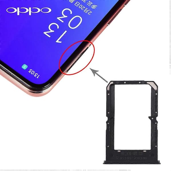 För OPPO Reno3/K7 5G/Find X2 Lite SIM-kortfack + SIM-kortfack Black