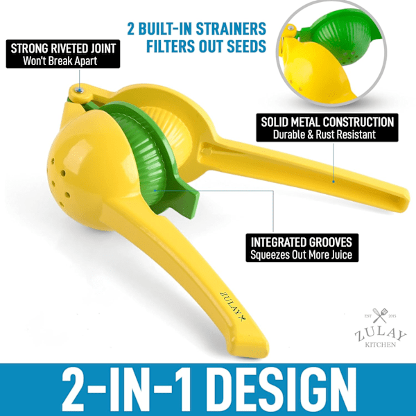 Metallisk 2-i-1 Citron- och Limepress - Handpress för Citron - Manuell Citruspress för Maximal Utbrytning