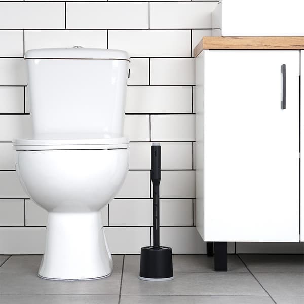 Silikone toiletbørste med stativ og væskedispenser sort 40 cm CJY 826