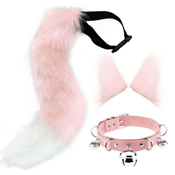 Tail And Ears Set, Long Fox Tail Cosplay Faux Fur Furry Fox Wolf Tail Kit With Ears And Bells Collar For Kids, Girls, Boys