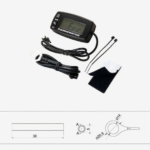 Digital LCD-motortermometer Overtemperaturalarm med sensor RL-TS002 til motorcykel DirCJY Black