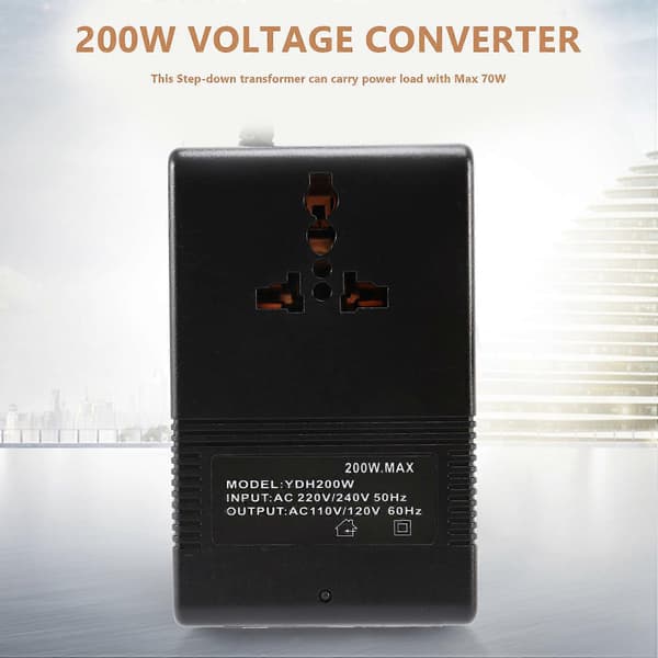 200W spenningsomformer transformator 220V til 110V AC reisespenningsomformer EU-plugg CJY black