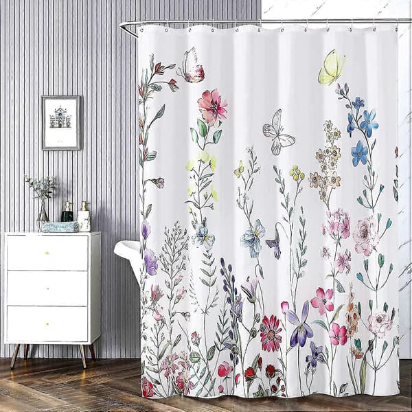 Blommigt duschdraperi med vattentät viktad fåll 180x180cm
