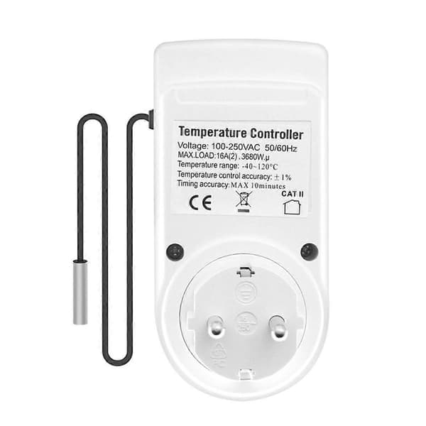 Optisk digital temperaturregulator, varmekølingstermostatstik med sensor til krybdyrinkubator EU-stikCJY White