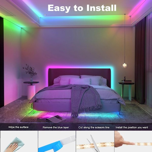 3m Batteridrevne RGB LED Lysstrips med Fjernbetjening, Vandtæt, Fleksibel, Selvklæbende Strip Belysning til Indendørs og Udendørs Brug
