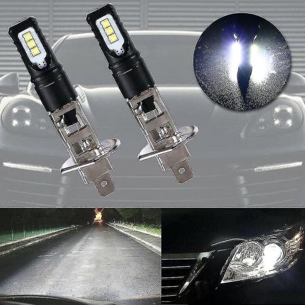 2x H1 6000k Super Ljus Vit 6000lm DRL LED Strålkastarsats Helljus