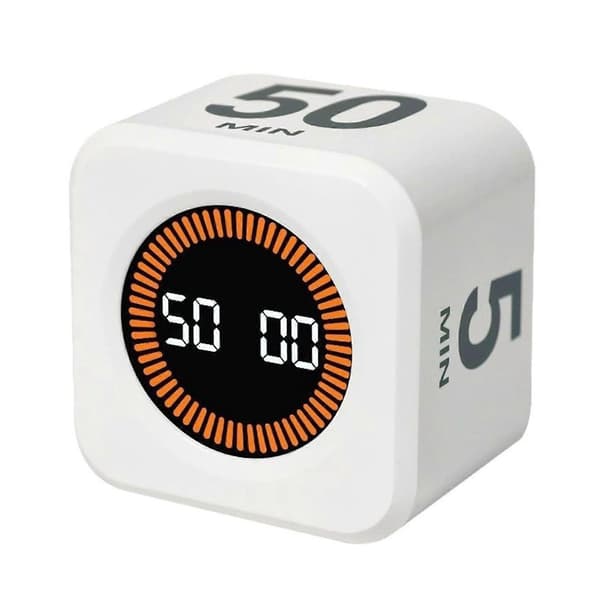 Digital Cube Pomodoro Timer - Visuel, Lydløs, Auto-flip, Justerbar Vibration & Lydalarm White