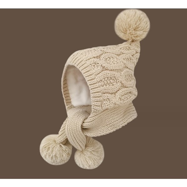 Barnelue, skjerf, øreklaffer, hette, beanie, beige