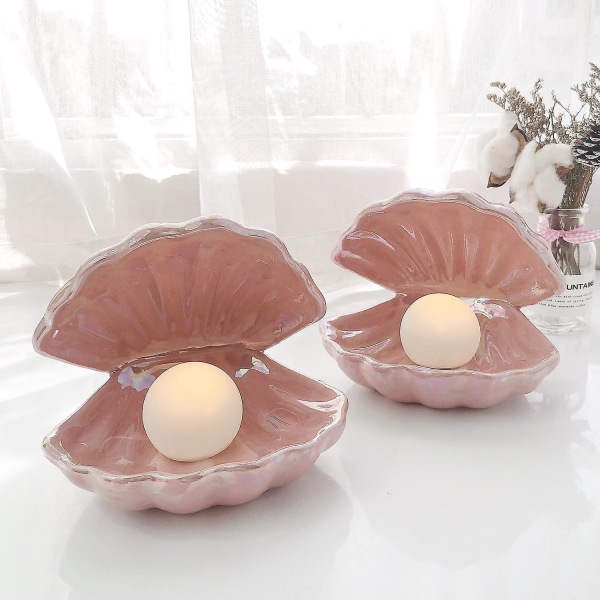 1 stk Pink Shell Pearl Light LED bærbar natlampe Pearl Shell Desktop Decoration Home Decoration