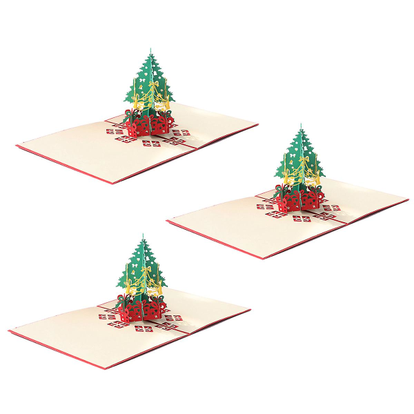 Kxj-3pcs Stereoskopisk 3d julehilsenskort Julekort Kreativ julegave Juletrekort-7