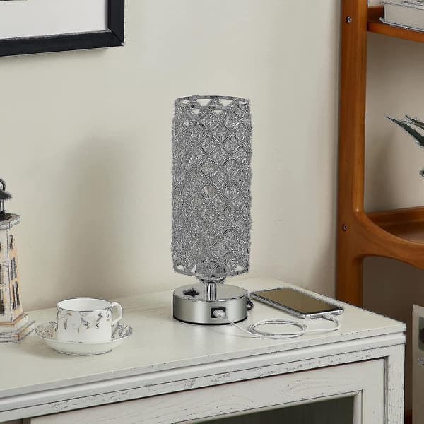 Gull/sølv Krystall USB Bordlampe, Moderne Design Krystall Nattbordslampe Med USB