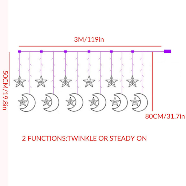 Moon Star Lamppu Led Lamppunauha Valokoristelu Lomavalot Verholamppu Häät Lyhty Ramadan