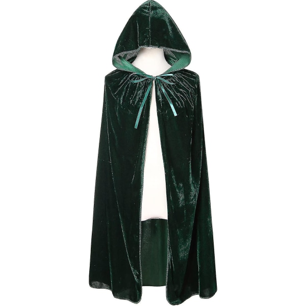 Velvet Hooded Cape Unisex Halloween viitta Devil Wizard Halloween Joulu A dark green 130cm